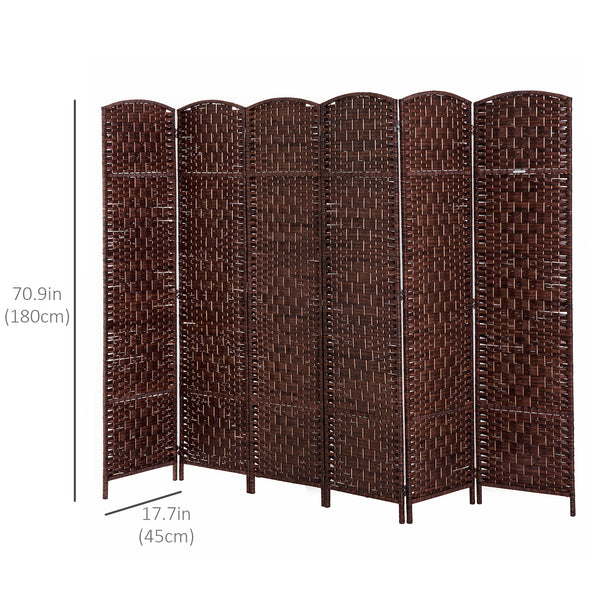 6-Panel Folding Room Divider with Wooden Frame, Brown