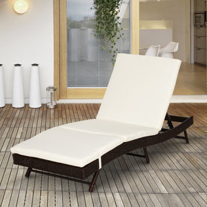 Wicker chaise longue with 5-position adjustable backrest, cream white