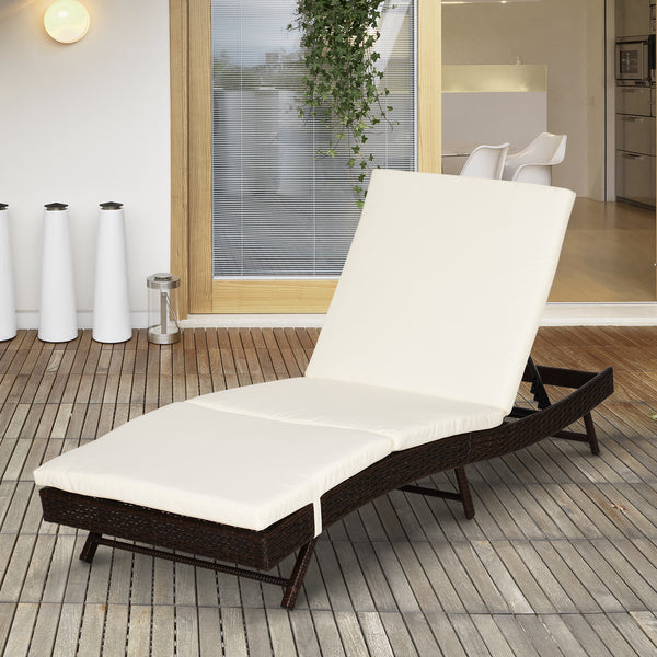 Wicker chaise longue with 5-position adjustable backrest, cream white