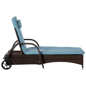 3-piece resin wicker garden set with table and 2 sun loungers