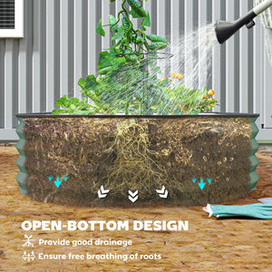 Raised outdoor planter in galvanized steel with metal support, light green
