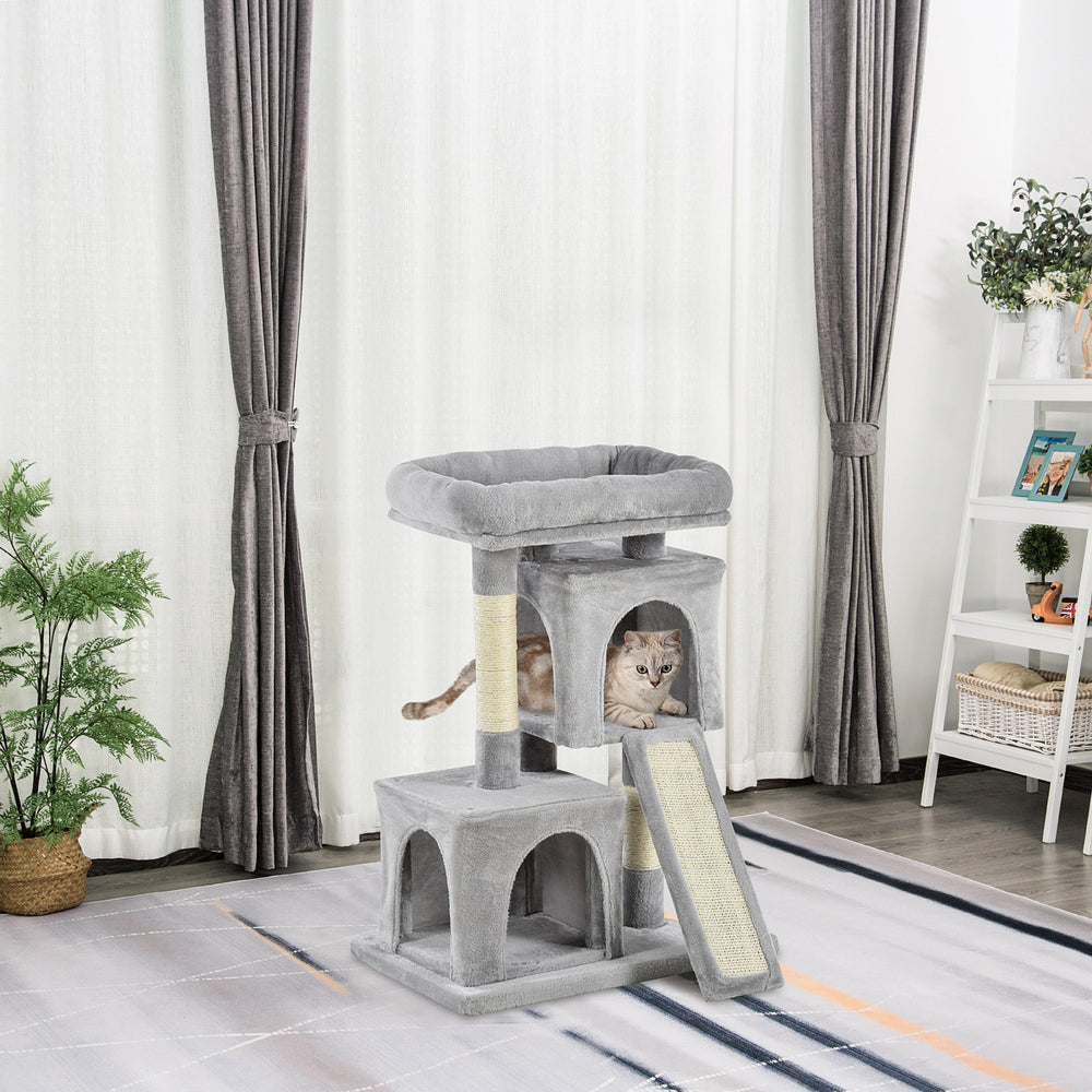 Plush Cat Tree with Sisal Scratching Post, Scratching Board, Perch, Light Grey