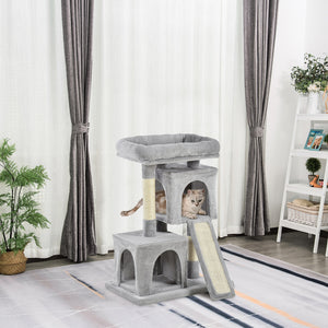 Plush Cat Tree with Sisal Scratching Post, Scratching Board, Perch, Light Grey