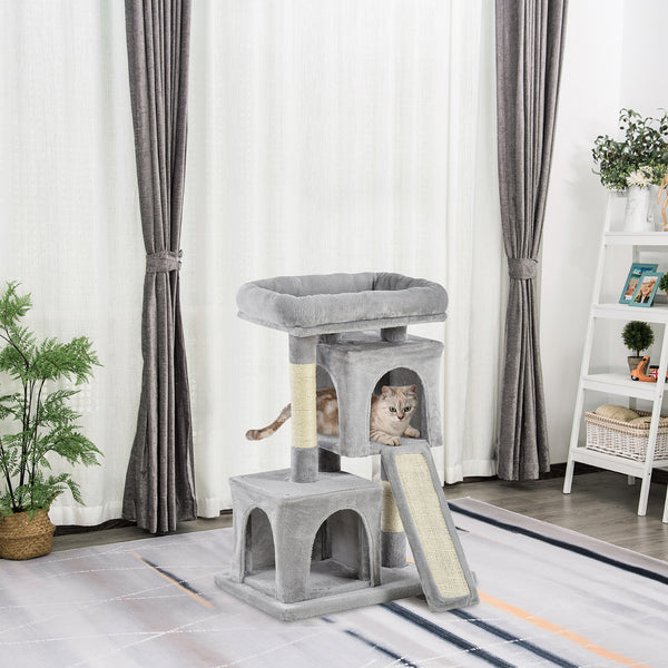 Plush Cat Tree with Sisal Scratching Post, Scratching Board, Perch, Light Grey