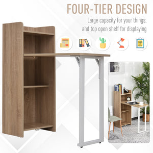 2-in-1 Folding Table with 4-Tier Shelf for Small Spaces, Oak