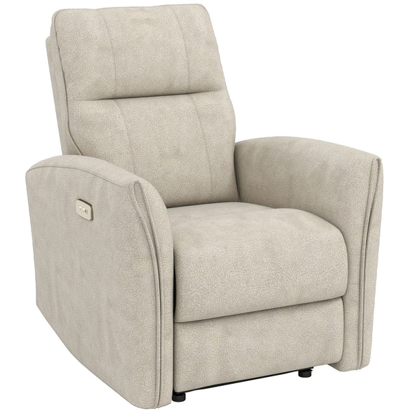 Electric reclining chair, fabric upholstery, USB ports, footrest, beige