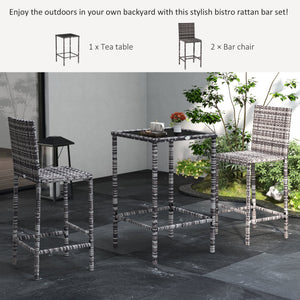 3-piece garden bar set in woven rattan, grey