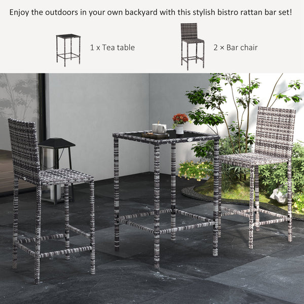3-piece garden bar set in woven rattan, grey