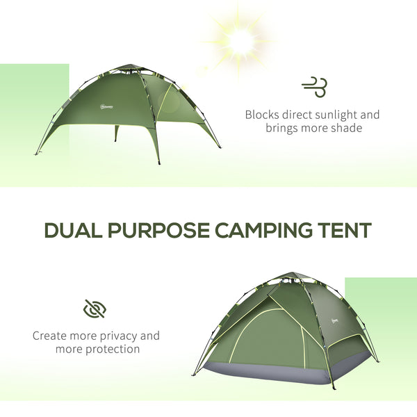 3-person family tent, 1000mm waterproof, with integrated groundsheet and carry bag, dark green