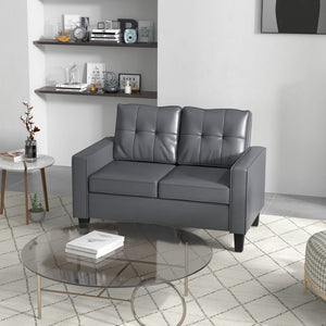 Upholstered faux leather loveseat with armrests, gray