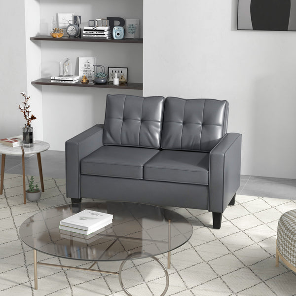 Upholstered faux leather loveseat with armrests, gray