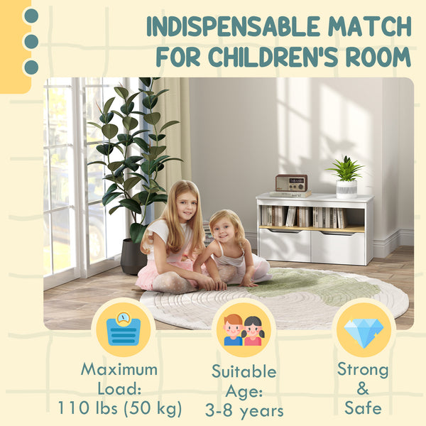 Bookcase with 2 drawers and large shelf, white