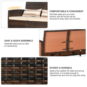 Three-seater sofa in woven resin with removable cushions, brown