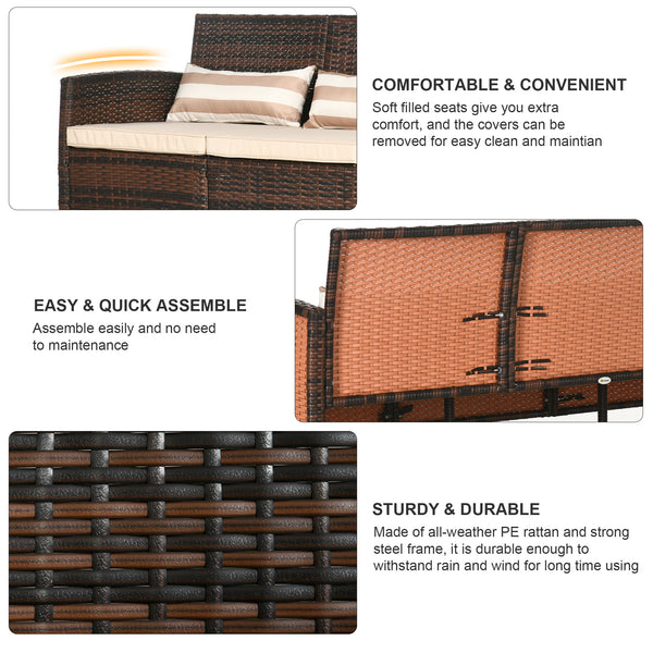 Three-seater sofa in woven resin with removable cushions, brown