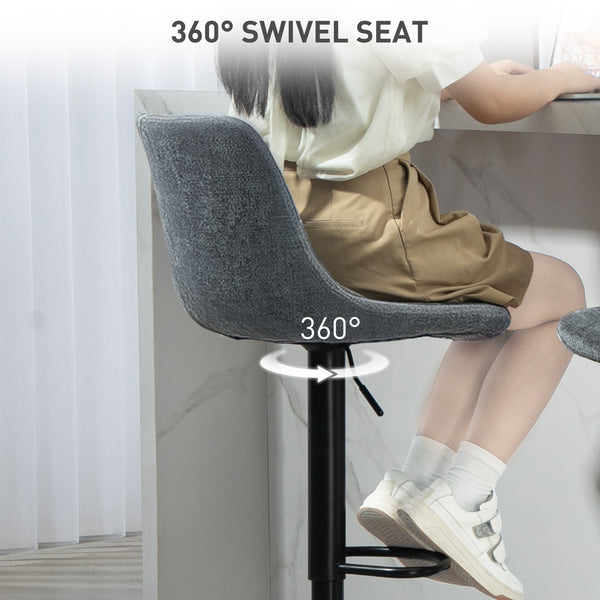 Set of 2 adjustable swivel bar stools with backrest and footrest, anthracite grey