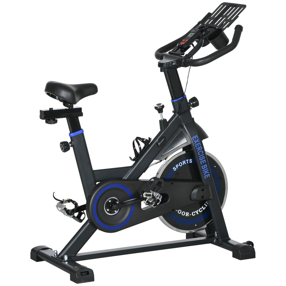 Adjustable exercise bike with LCD screen, adjustable resistance, black