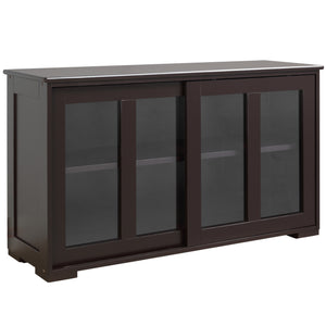 Modern kitchen buffet with stackable storage, sliding glass door, coffee