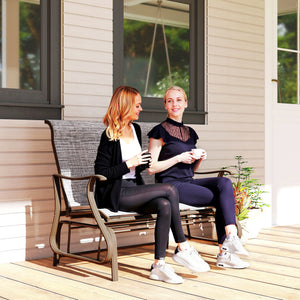 Double rocking chair with armrests, mesh seat and back, grey