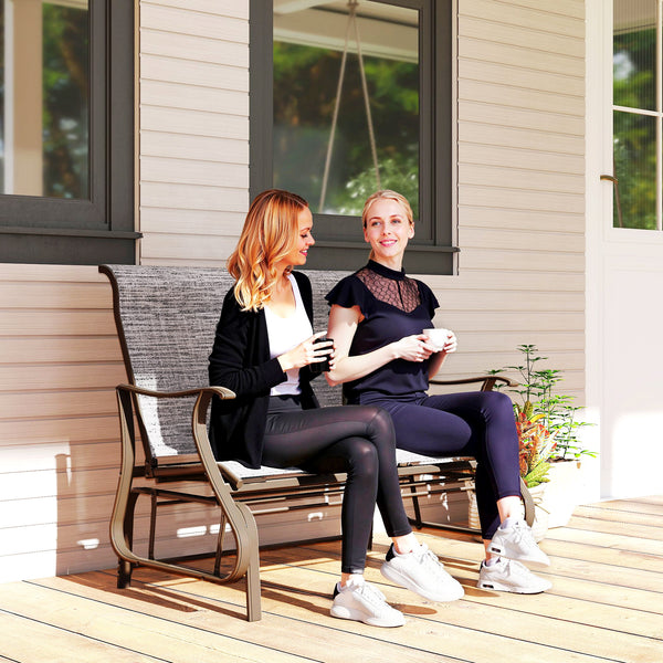 Double rocking chair with armrests, mesh seat and back, grey