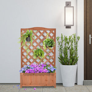 Wooden planter with trellis for climbing plants, brown