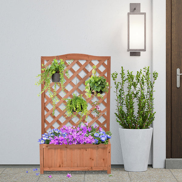 Wooden planter with trellis for climbing plants, brown