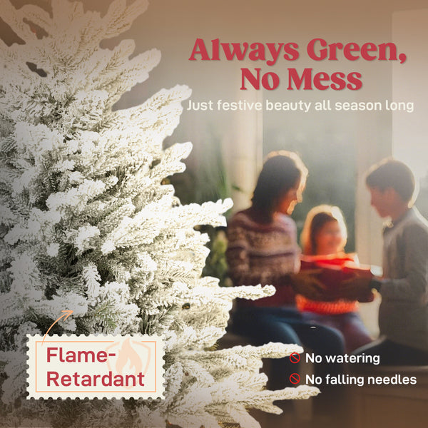 Decorative 7ft artificial snow-covered Christmas tree, easy assembly