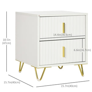 Modern bedside table with 2 drawers and white metal legs