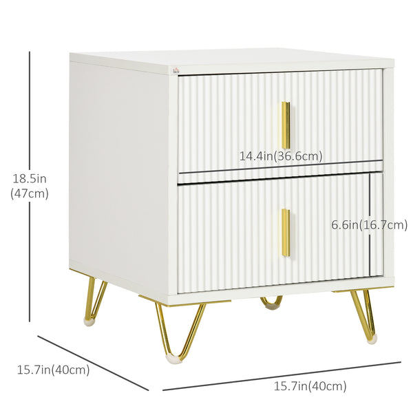 Modern bedside table with 2 drawers and white metal legs