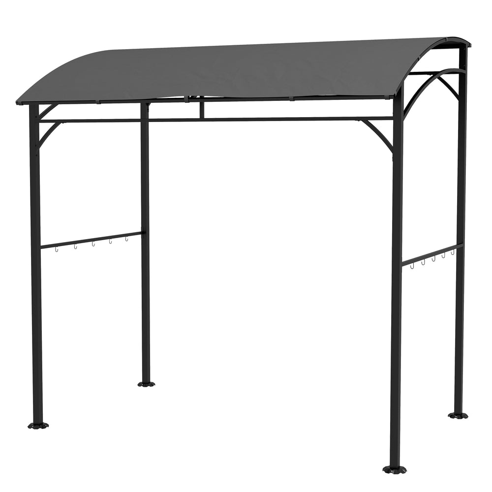 7' x 5' Garden Grill Canopy, BBQ Grill Gazebo Tent with Steel Frame and Hooks, Outdoor Sun Shade, Charcoal Grey