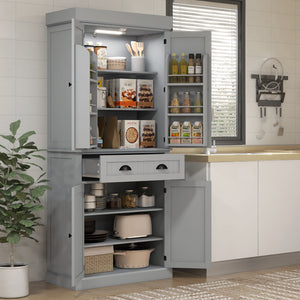 Storage unit with LED lighting and spice shelves, gray