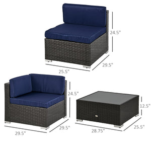 7-piece rattan patio furniture set, modular furniture, navy blue