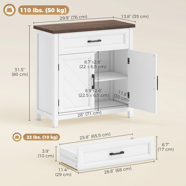 Modern Farmhouse Buffet Cabinet with Adjustable Shelf, Storage & 2 Doors