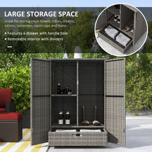 2-door outdoor wicker storage cabinet, dark grey