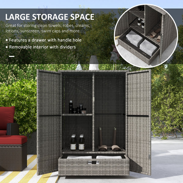2-door outdoor wicker storage cabinet, dark grey