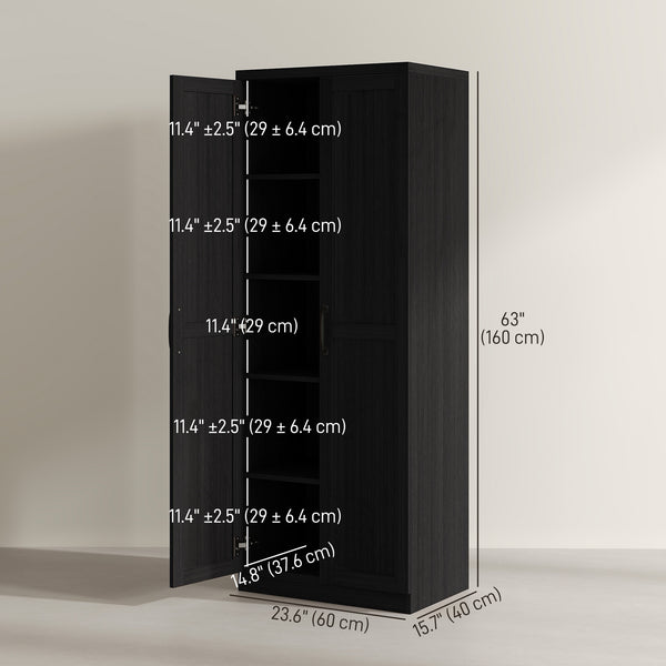 5-Tier Pantry with Doors and Adjustable Shelves, Black