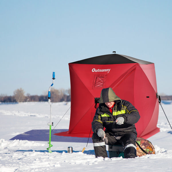 Ice fishing shelter for 2 people, foldable and with carrying bag, red.