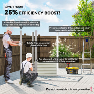 Galvanized metal garden shed with double doors and 2 vents, light grey
