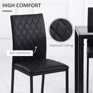 Set of 6 Modern Dining Chairs, High Back Tufted, Padded Seat, Steel Legs, Black