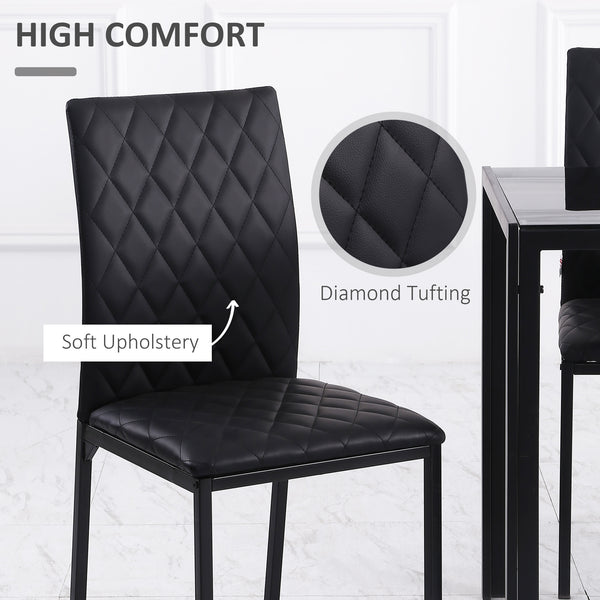 Set of 6 Modern Dining Chairs, High Back Tufted, Padded Seat, Steel Legs, Black