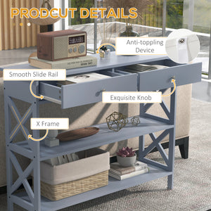 Modern entrance console with 2 drawers and 2 shelves, gray