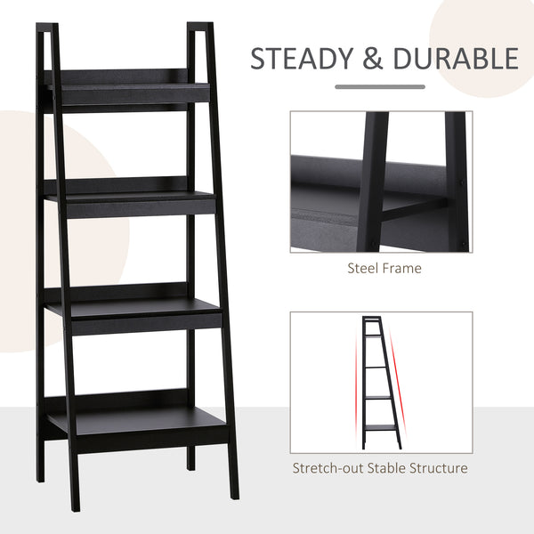Set of 2 4-Tier Ladder Shelves, Black