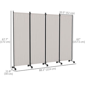 Folding screen with wheels, cream white