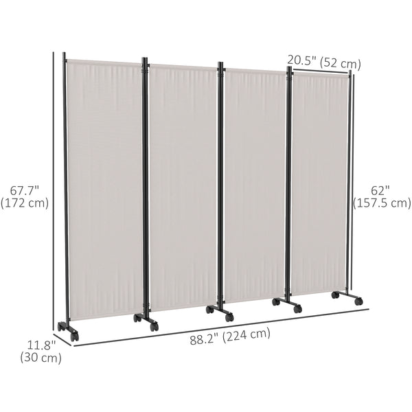 Folding screen with wheels, cream white