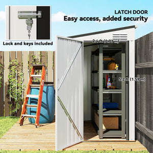 Lean-to metal garden shed with lockable door and ventilation, white