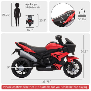 6V Electric Motorcycle with Musical Horn and Headlights, Red