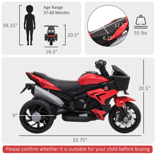 6V Electric Motorcycle with Musical Horn and Headlights, Red