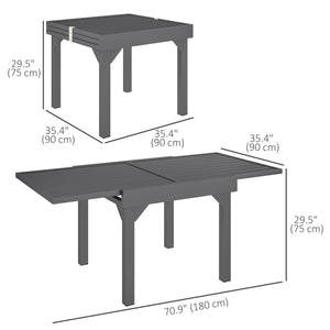 Extendable aluminum outdoor dining table, gray