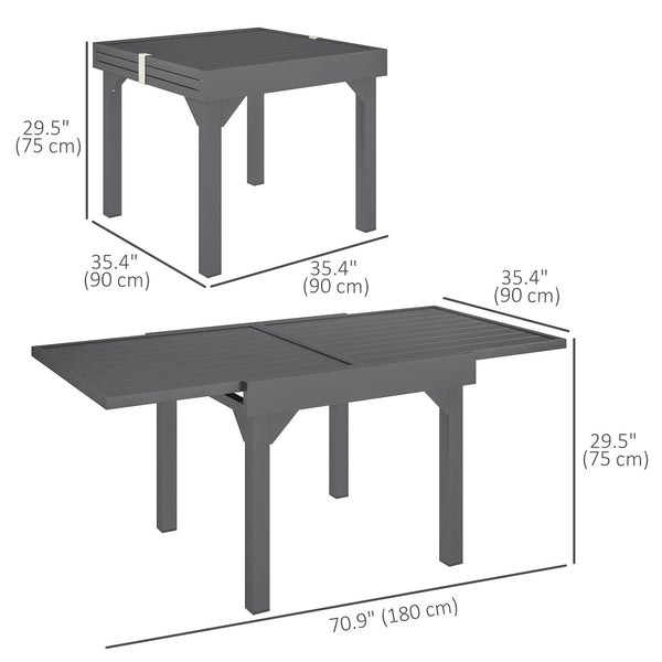 Extendable aluminum outdoor dining table, gray