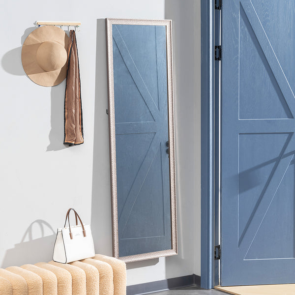 Full length rectangular mirror with frame, on stand, silver bronze color