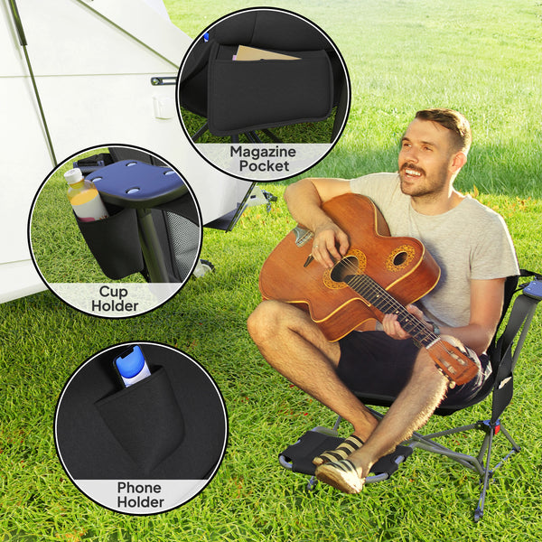 Set of 2 Camping Hammock Chairs, Adjustable Backrest, Foldable, Swivel, with Cup Holder and Padded Seat